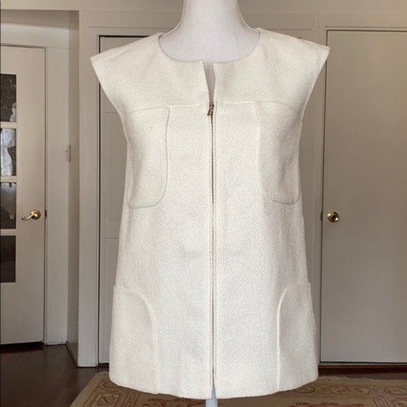 CHANEL White Cotton Pique Zip Up sleeveless Jacket Vest size 36 US 2/4 XS/S - Picture 2 of 9